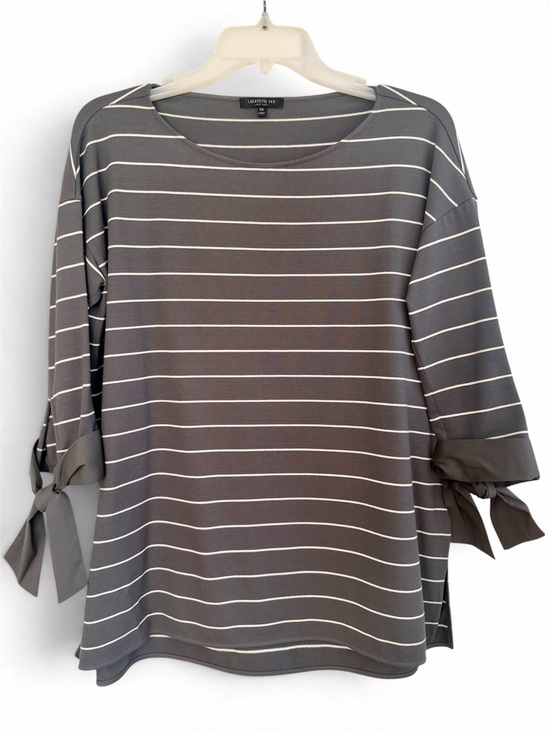 Lafayette 148 New York Tops - Lafayette 148 New York Striped Tie-Cuff Crewneck Top | Size XS